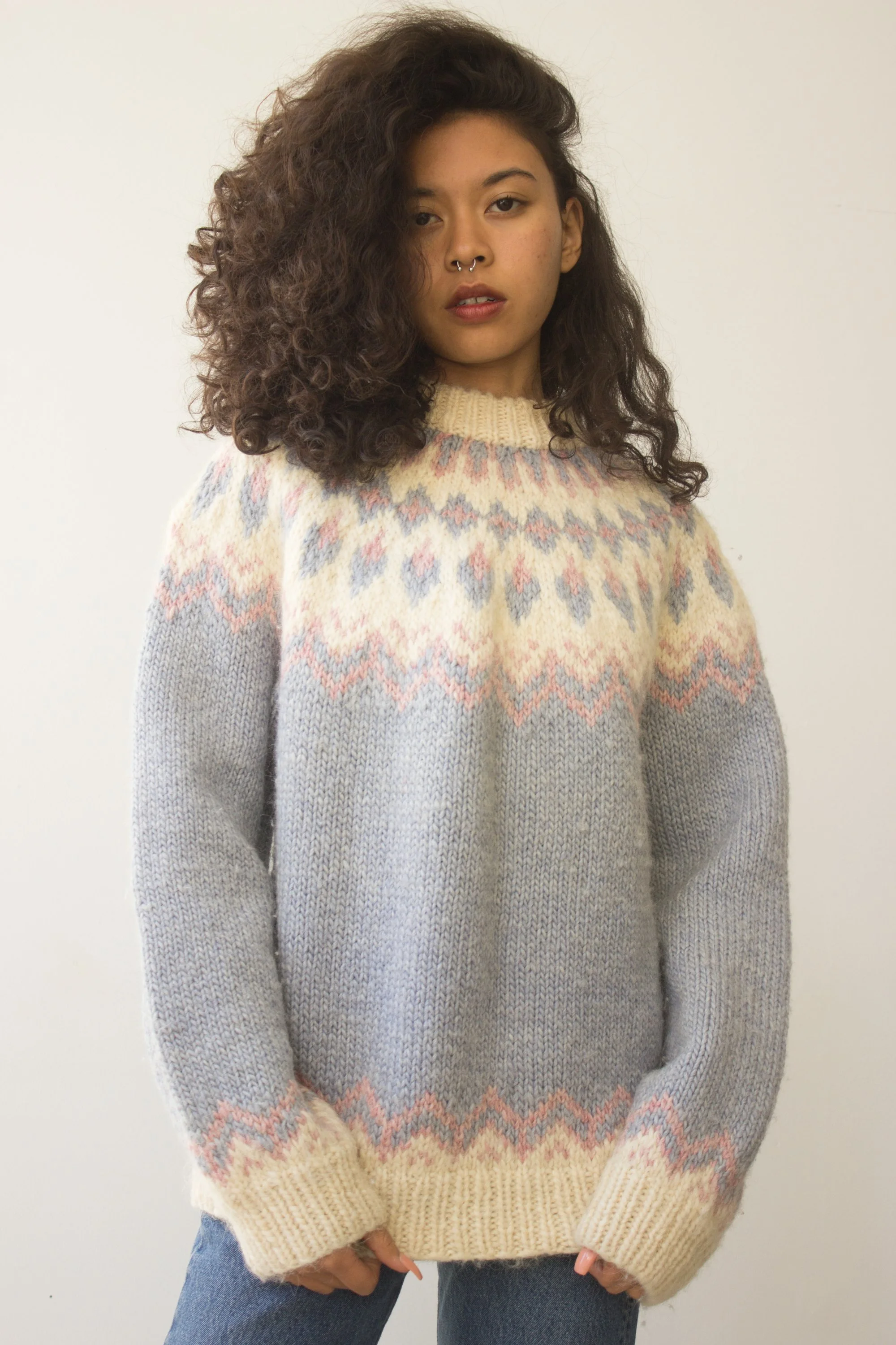 1970s Hand Knit Pastel Fairisle Sweater Wayward Collection